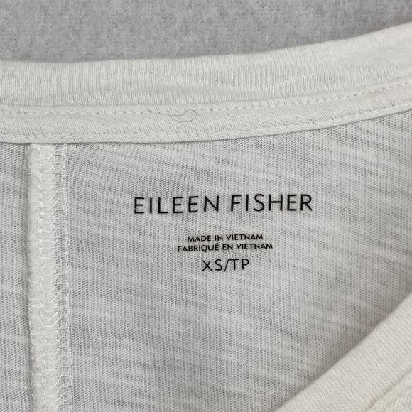 EILEEN FISHER Top XS Slub Organic Cotton Jersey V-Neck Elbow Sleeve White - Picture 5 of 10